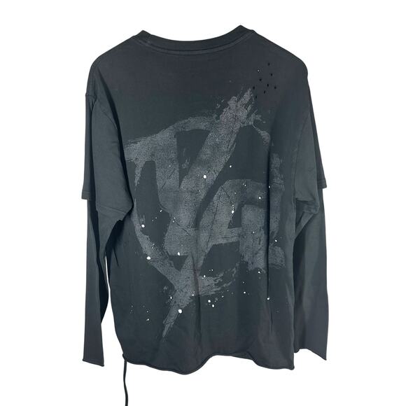 YoungLA Distressed Long Sleeve Oversized T shirt Black Small - Picture 2 of 9